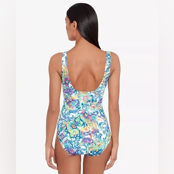 LAUREN RALPH Women's Printed Ruffle Surplice Underwire One-Piece Swimsuit size 8 - Picture 2 of 11